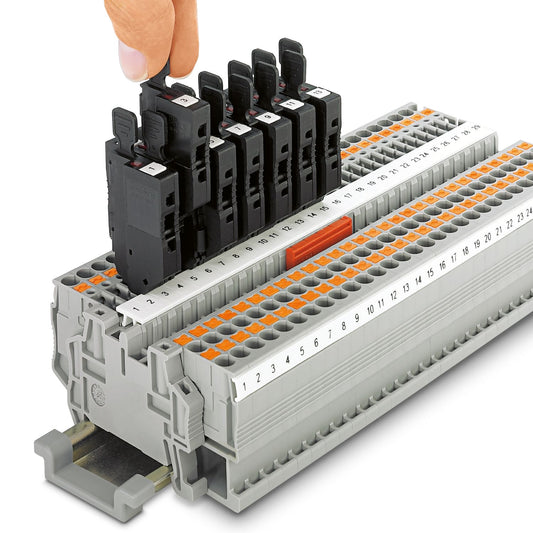 Cabeza portafusible P-FU 5X20 – Para fusibles tipo G (5 x 20 mm), conexión enchufable, color negro