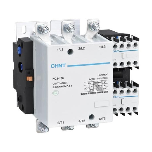 Contactor CHINT NC2-150/4 – 150 A, 4 polos (4NA), 75 kW (AC-3/380 V), bobina 220 V AC