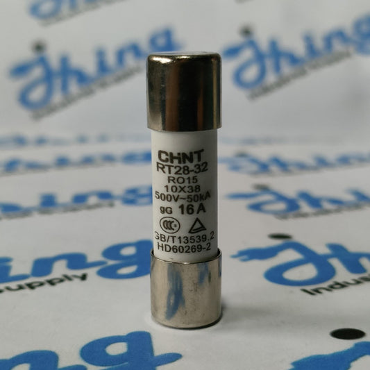 Fusible cilíndrico CHINT RT28‑32 16 A gG/gL Ø 10×38 mm 500 V – Código 21051316CH