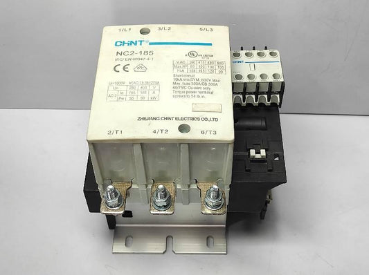 Contactor CHINT NC2-185/4 – 185 A, 4 polos (4NO), 90 kW (AC-3/380 V), bobina 220 V AC