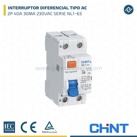 Interruptor Diferencial CHINT NL1 2P 40A 30mA Tipo AC – Código 070224003CH
