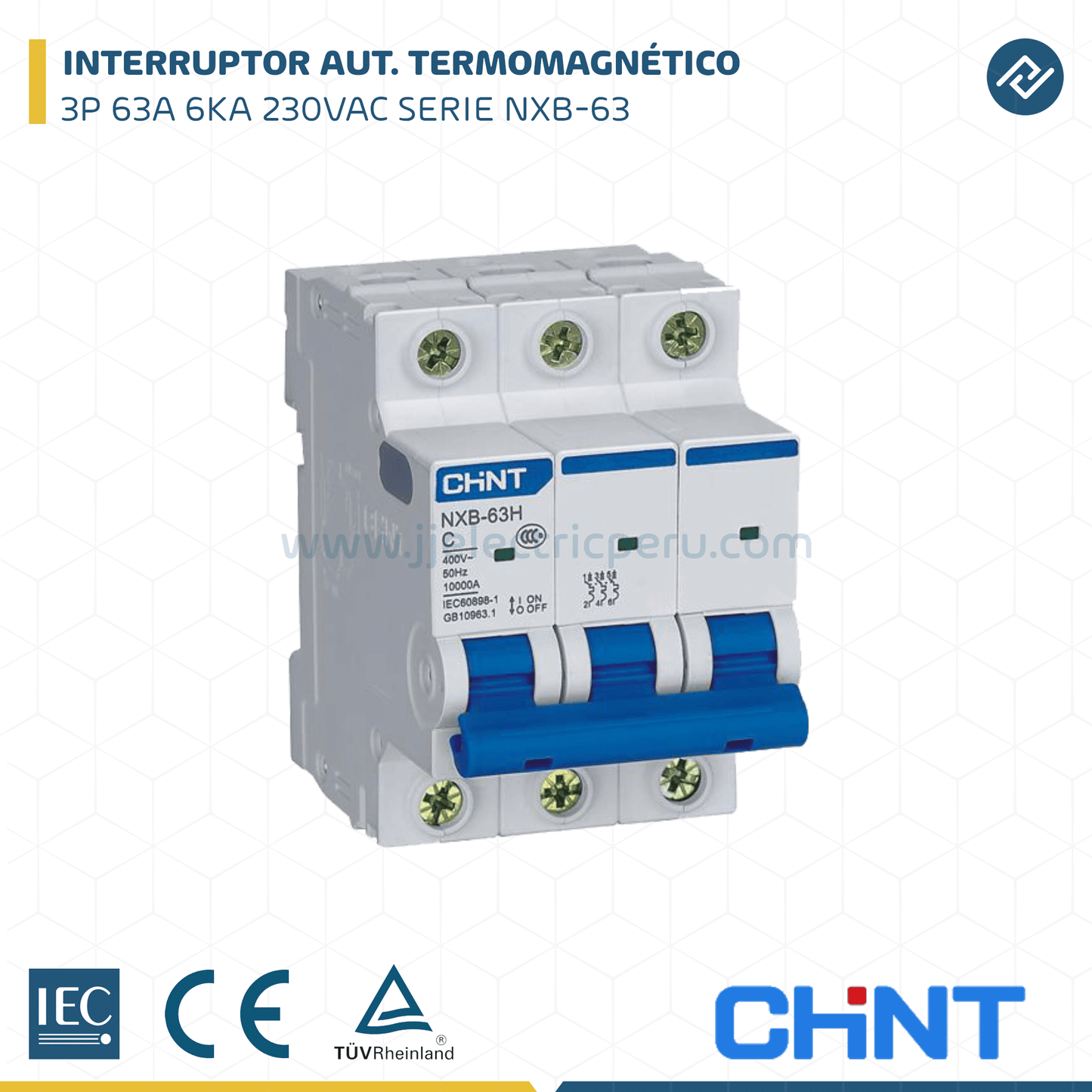 Interruptor Automático CHINT NXB-63 1P 63A 6kA Curva C con Certificación SEC – Código 070101063CH