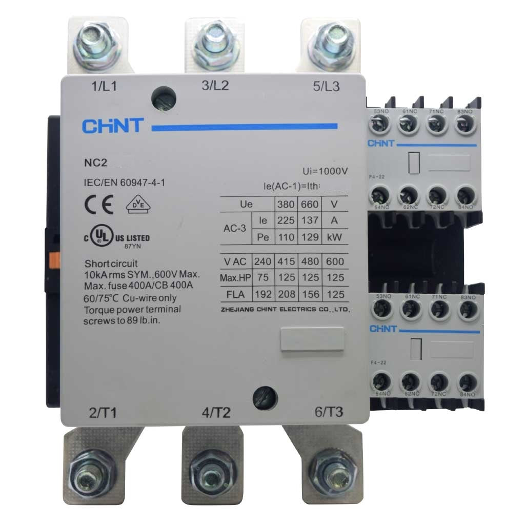 Contactor CHINT NC2-185 – 185 A, 3 polos (3NO), 90 kW (AC-3/380 V), bobina 220 V AC