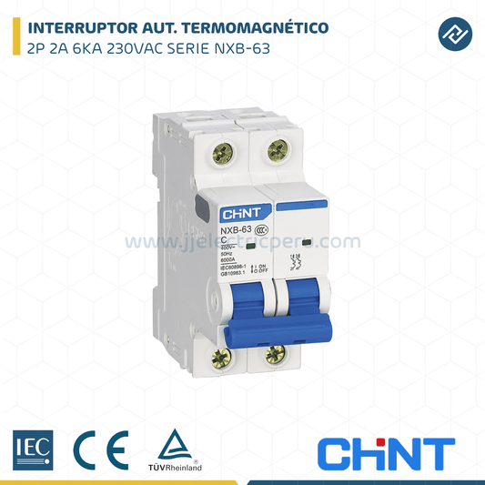 Interruptor Automático CHINT NXB-63 2P 2A 6kA Curva C – Código 070102002CH