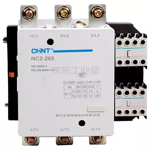 Contactor CHINT NC2-265 – 265 A, 3 polos (3NO), 132 kW (AC-3/380 V), bobina 220 V AC