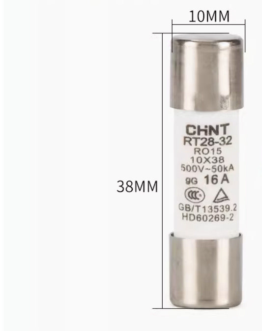 Fusible cilíndrico CHINT RT28‑32 16 A gG/gL Ø 10×38 mm 500 V – Código 21051316CH
