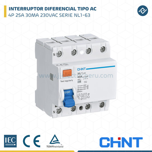 Interruptor Diferencial CHINT NL1 4P 25A 30mA Tipo AC – Código 070242503CH
