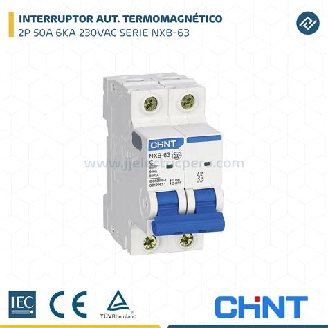 Interruptor Automático CHINT NXB-63 2P 50A 6kA Curva C – Código 070102050CH