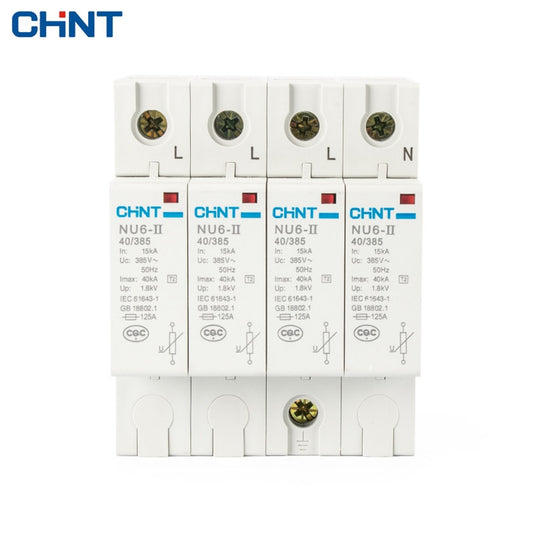 Supresor de Transientes CHINT NU6-II 3P 385Vac, Imax 100kA, 1.8kV – Protección Tipo 2 para Sistemas Trifásicos