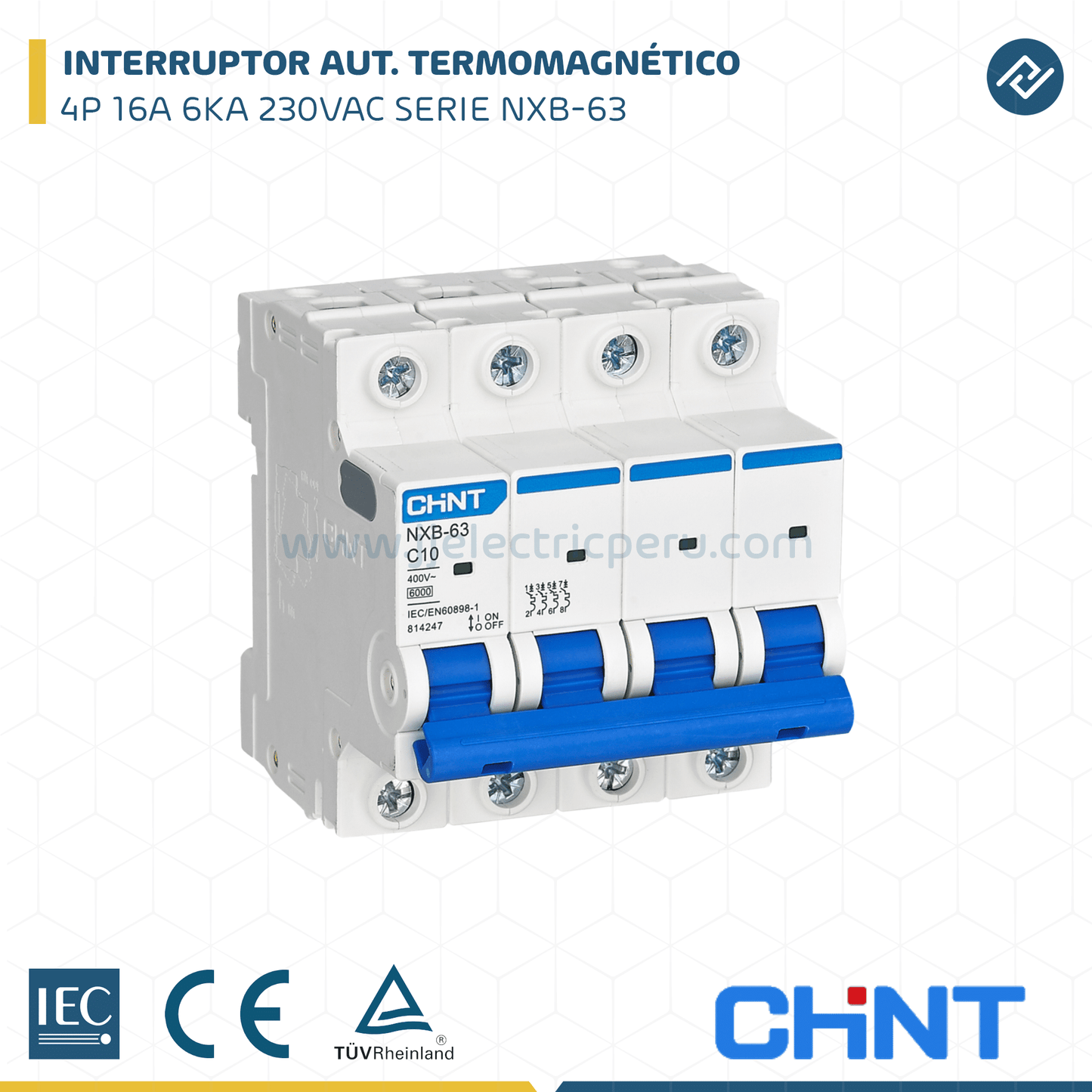 Interruptor Termomagnético CHINT NXB-63H 4P 16A 10kA Curva C – Código 07031416CH