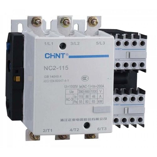 Contactor CHINT NC2-185 – 185 A, 3 polos (3NO), 90 kW (AC-3/380 V), bobina 220 V AC