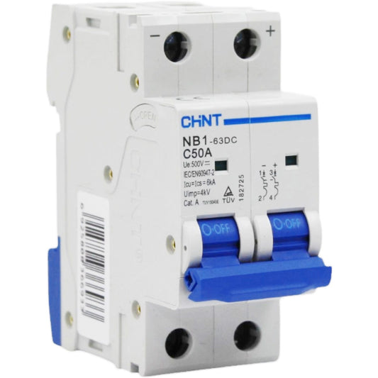 Interruptor Termomagnético CHINT NB1‑63DC 2P 16 A 500 V DC Curva C – Código 07032216CH