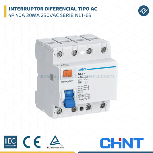Interruptor Diferencial CHINT NL1 4P 40A 30mA Tipo A – Código 070244003CH