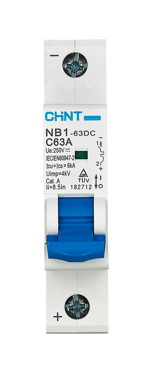 Interruptor Termomagnético CHINT NB1‑63DC 2 P 20 A 500 V DC Curva C – Código 07032220CH