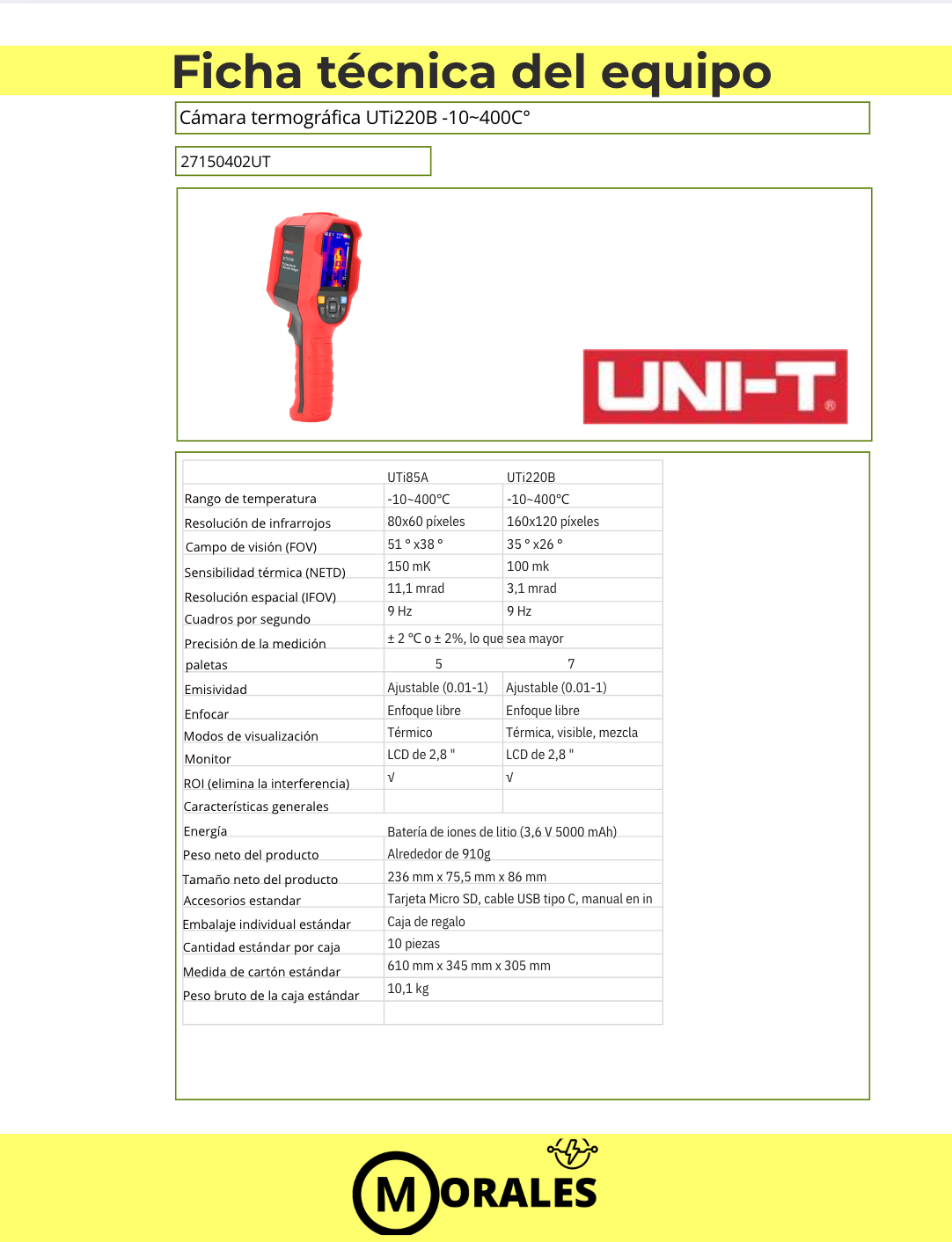 Cámara Termográfica UTi220B – 220×160 px, -20°C a 400°C - 27150402UT