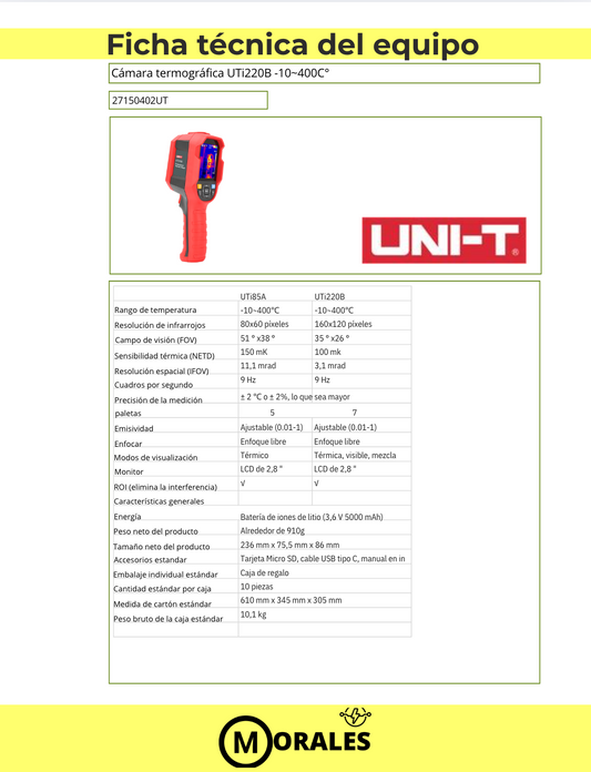 Cámara Termográfica UTi220B – 220×160 px, -20°C a 400°C - 27150402UT