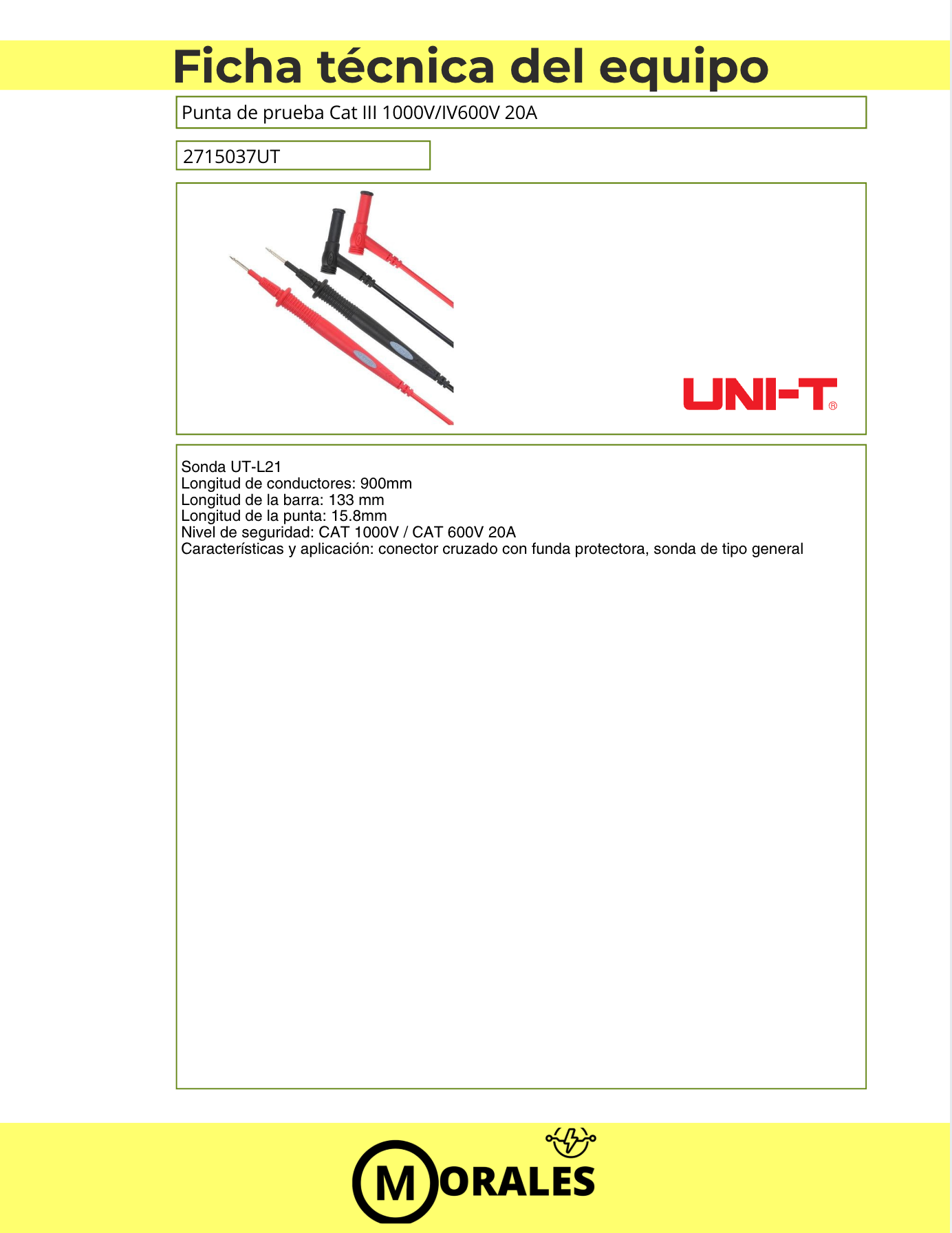 Puntas de prueba CAT III 1000V / CAT IV 600V – UT-L21 - 2715037UT