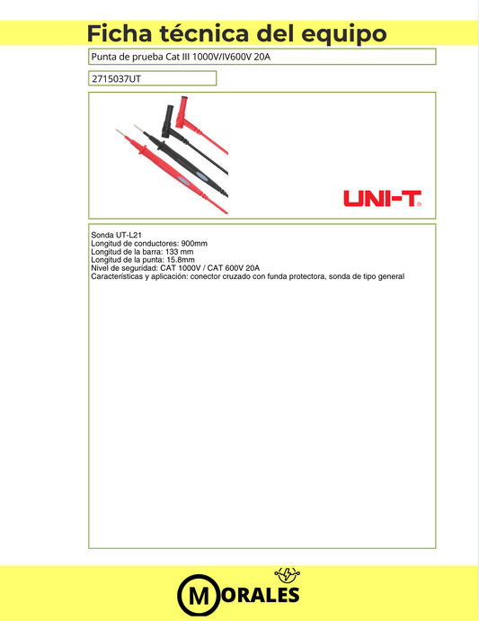 Puntas de prueba CAT III 1000V / CAT IV 600V – UT-L21 - 2715037UT