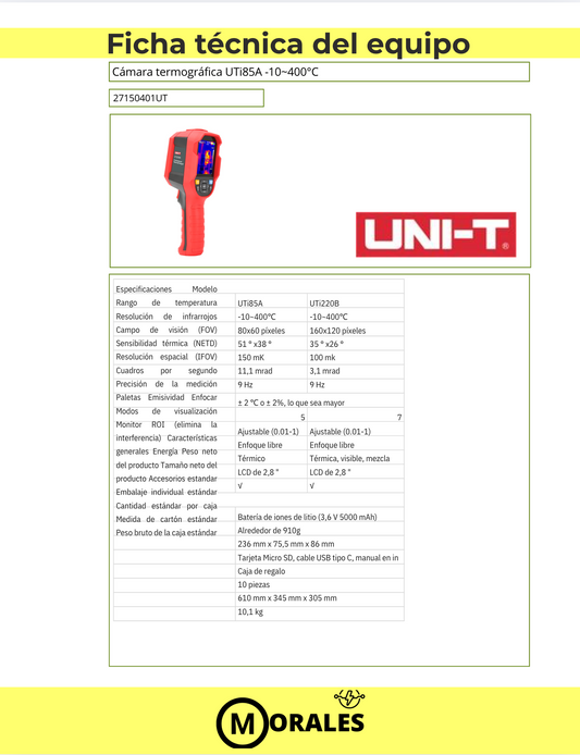 Cámara Termográfica UTi85A – 160×120 px, -20°C a 400°C - 27150401UT