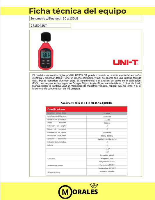 Medidor de Sonido con Bluetooth – UT353BT - 2715042UT