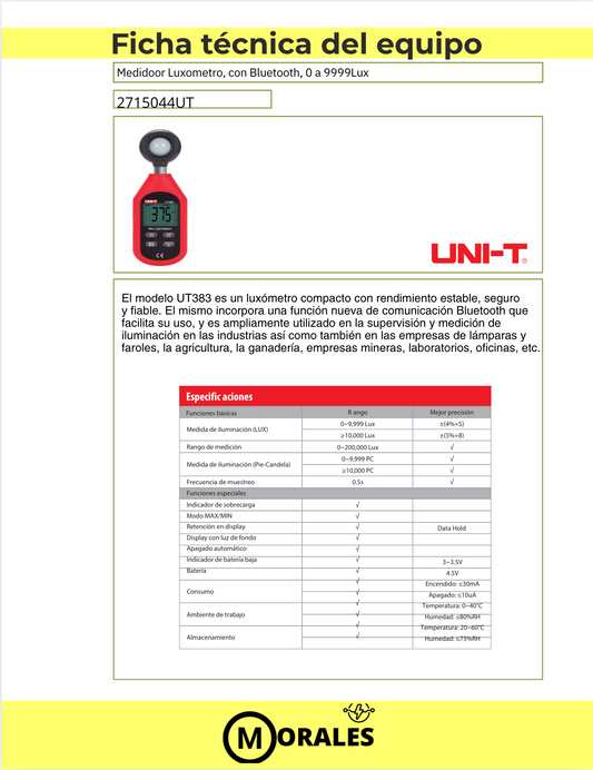 Luxómetro Digital con Bluetooth – UT383BT - 2715044UT
