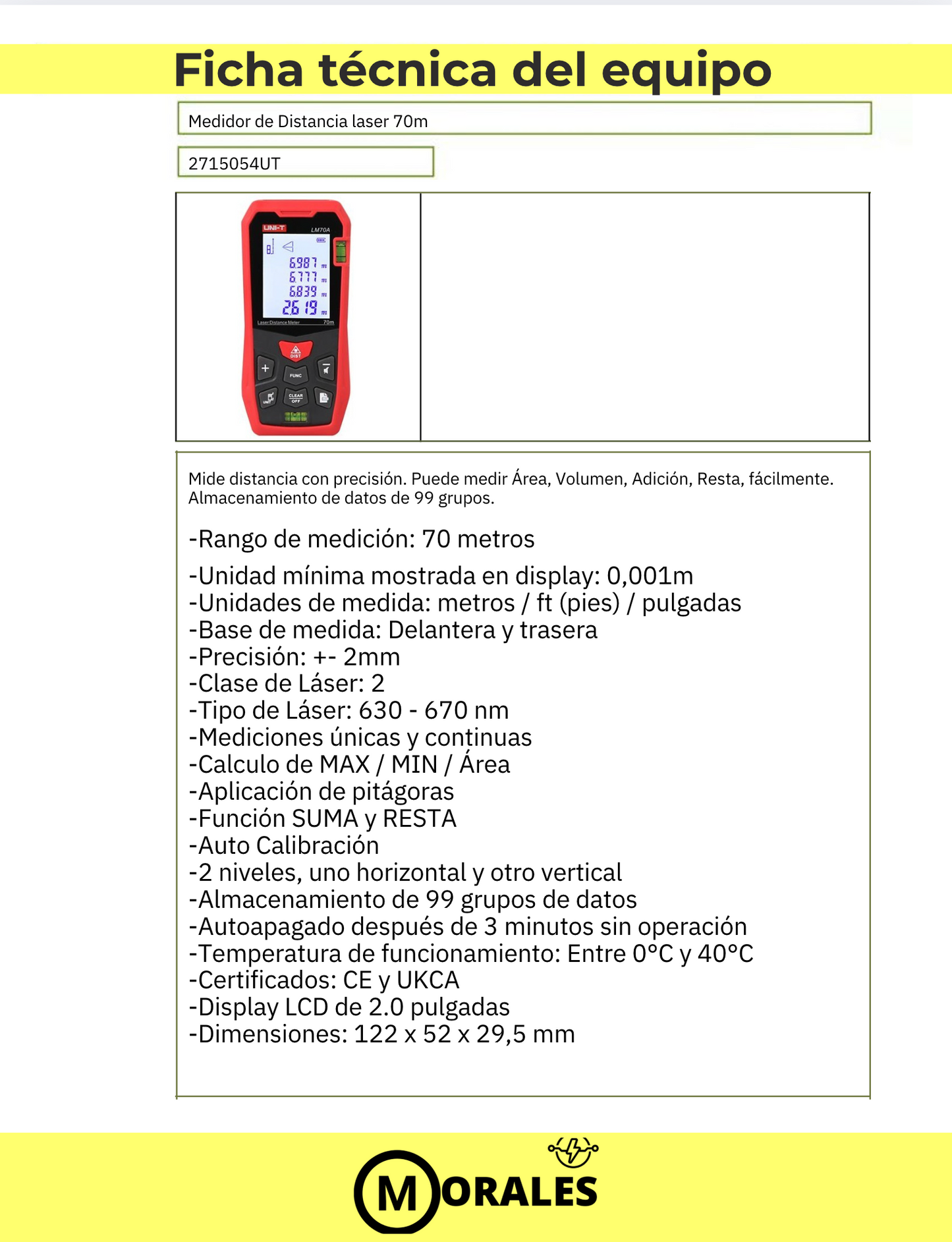 Medidor de Distancia Láser 70 m – LM70A - 2715054UT