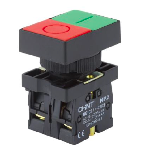 Pulsador doble CHINT Ø22 mm 1 NA (verde) + 1 NC (rojo) – Código 2503133CH