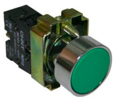 Pulsador metálico verde CHINT NP2‑BA31 1 NA Ø22 mm – Código 2504131CH