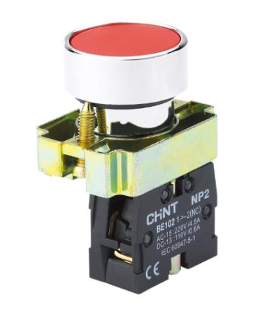 Pulsador metálico rojo CHINT NP2‑BA42 1 NC Ø22 mm – Código 2506102CH