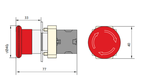 Pulsador de emergencia CHINT hongo Ø40 mm, giro para destrabar, 1 NC – Código 2506121CH
