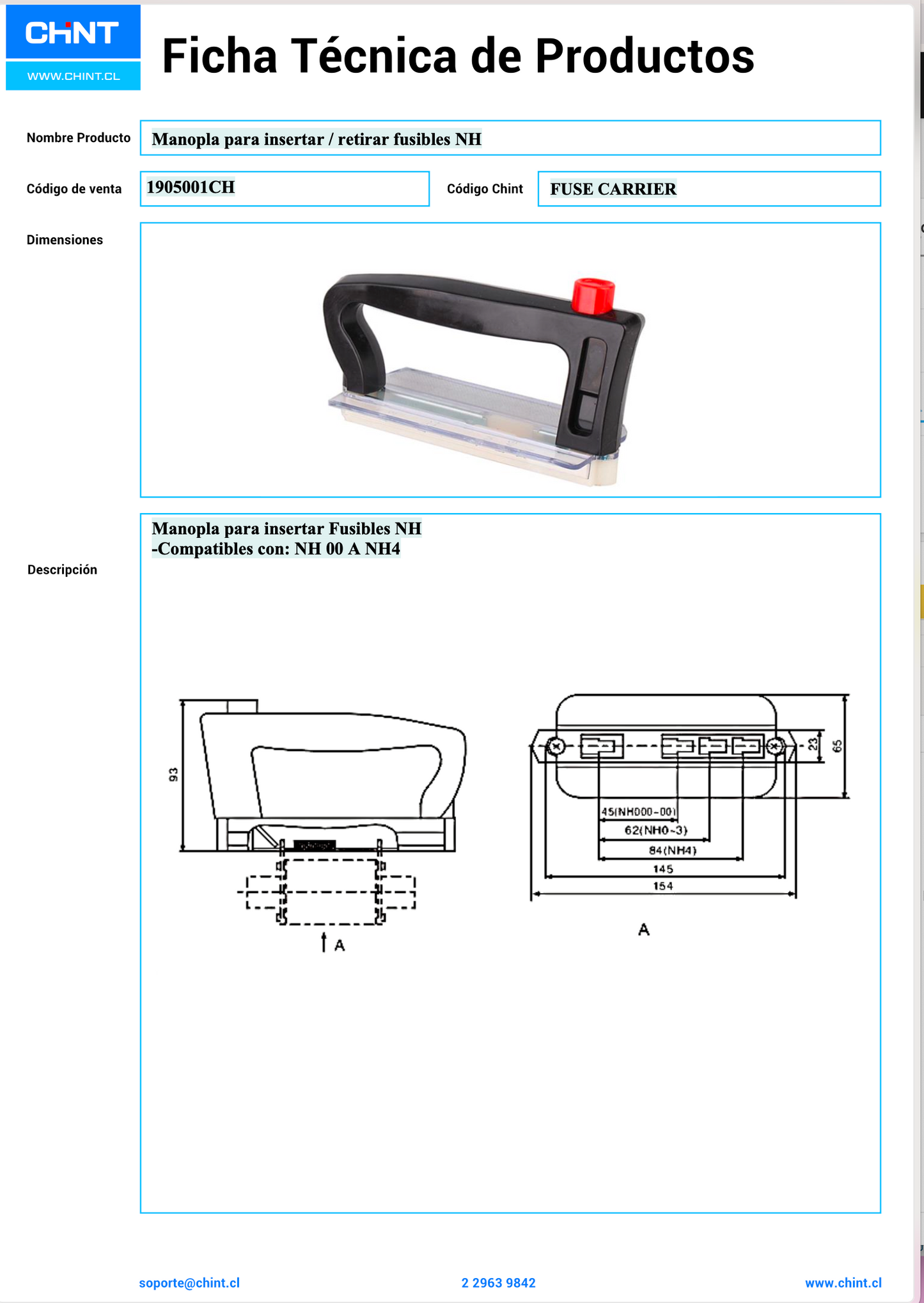 Manopla extractora para fusibles NH CHINT – Código 1905001CH
