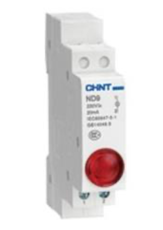 Piloto LED Montaje Riel DIN CHINT ND9‑1/R Rojo 230 VAC/DC 20 mA – Código 2507502CH