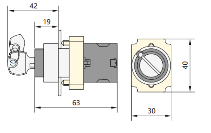 Selector con llave metálico CHINT NP2‑BG25 2 Posiciones (0‑1) 1 NA+1 NC – Código 2508103CH