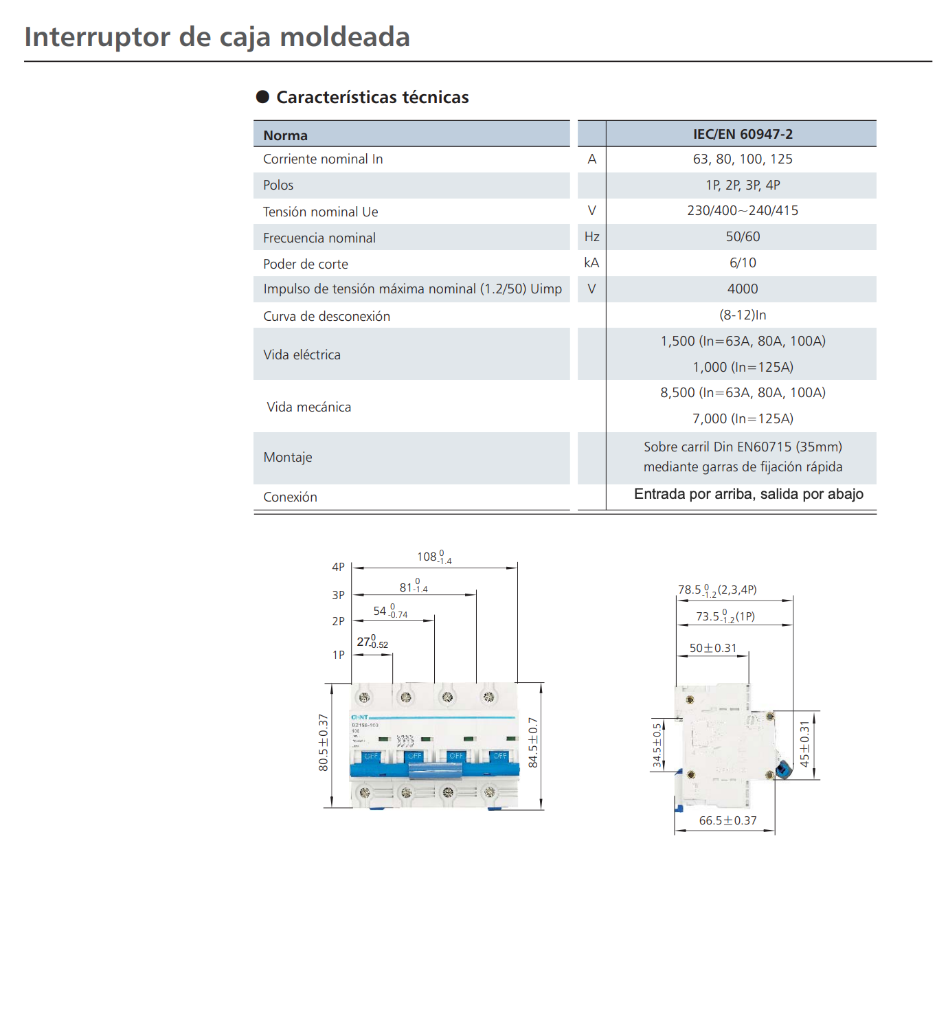 Interruptor Termomagnético (MCCB) CHINT DZ158‑125 4P 100 A Curva C 10 kA – Código 070114100CH