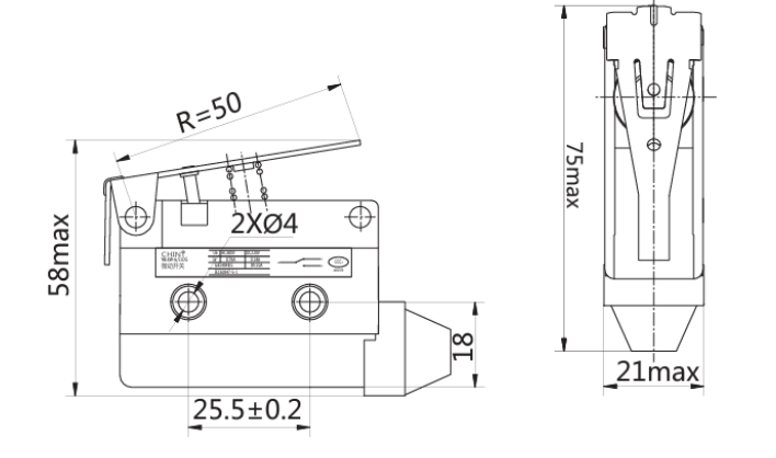 Switch mecánico de puerta gabinete CHINT YBLXW‑6/11DG 15 A 1NO+1NC – Código 493514CH