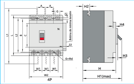 Interruptor MCCB CHINT NM1‑250S/4300 4 P 250 A 690 V 25 kA – Código 0721442125CH