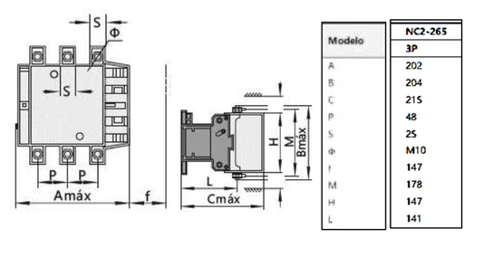 Contactor CHINT NC2‑265 3P 265 A AC‑3 (132 kW) Bobina 220 VAC – Código 03012658011CH