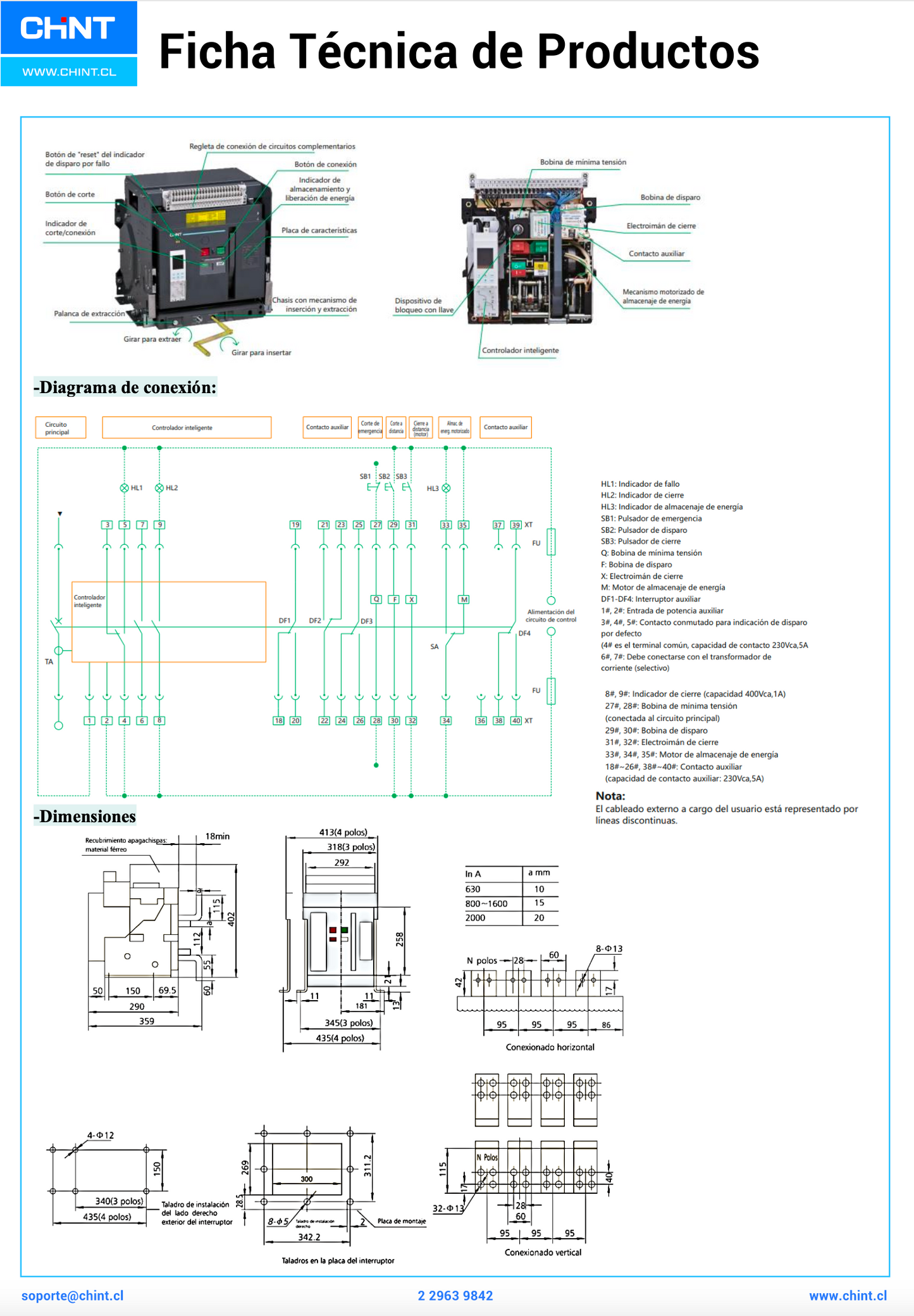 Interruptor en Caja Moldeada CHINT NA1-3200X-2500M/4P 1000–2500 A Electrónico Motorizado AC 220/230 V – Código 071171061CH