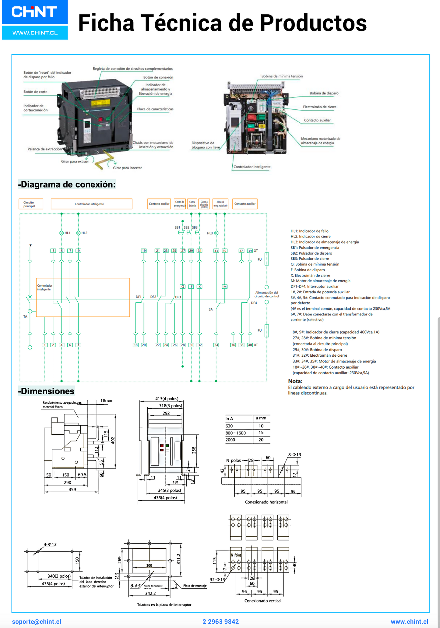 Interruptor en Caja Abierta CHINT NA1-2000X-2000M/4P 800–2000 A Electrónico Motorizado AC 220/230 V – Código 071171051CH