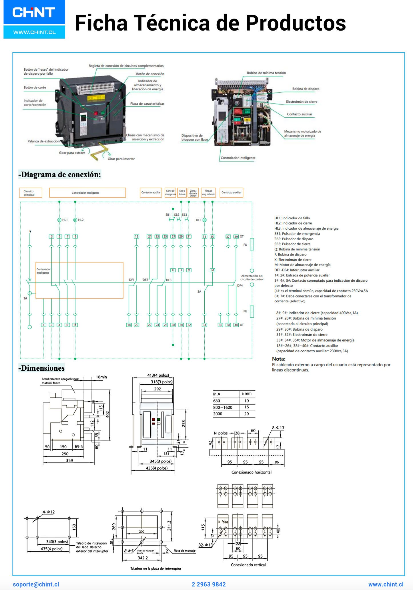 Interruptor en Caja Abierta CHINT NA1-2000X-1600M/4P 640–1600 A Electrónico Motorizado AC 220/230 V – Código 071171031CH