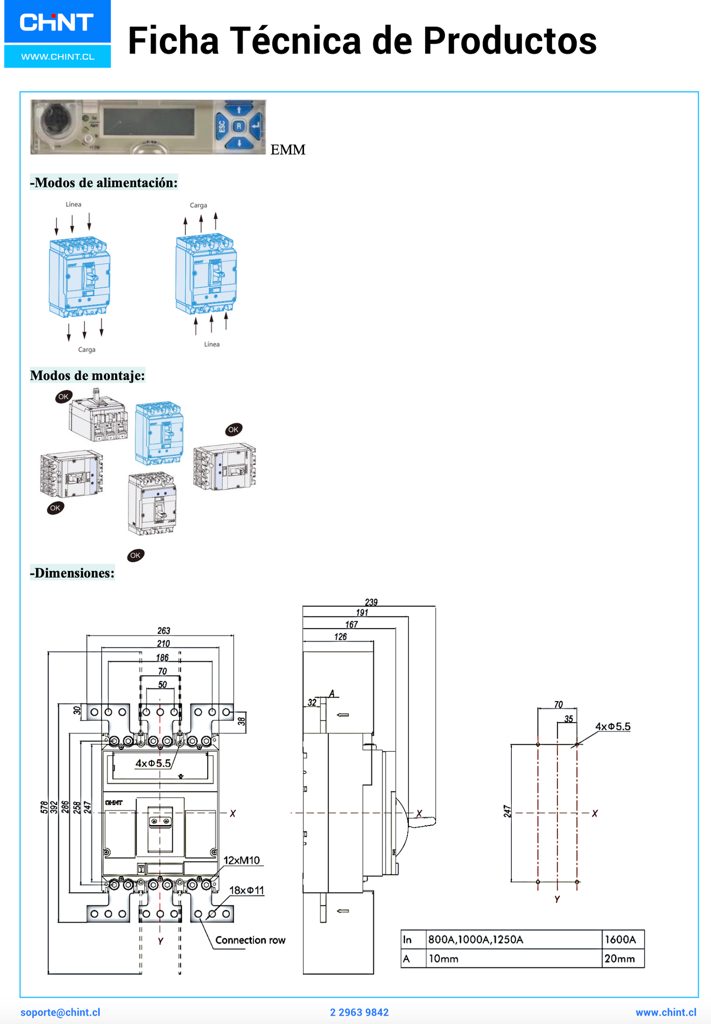 Interruptor Automático en Caja Moldeada CHINT NM8N-1600Q EM 4P 400–1000 A 415 V 70 kA Motorizado AC 230 V – Código 070274071000CH