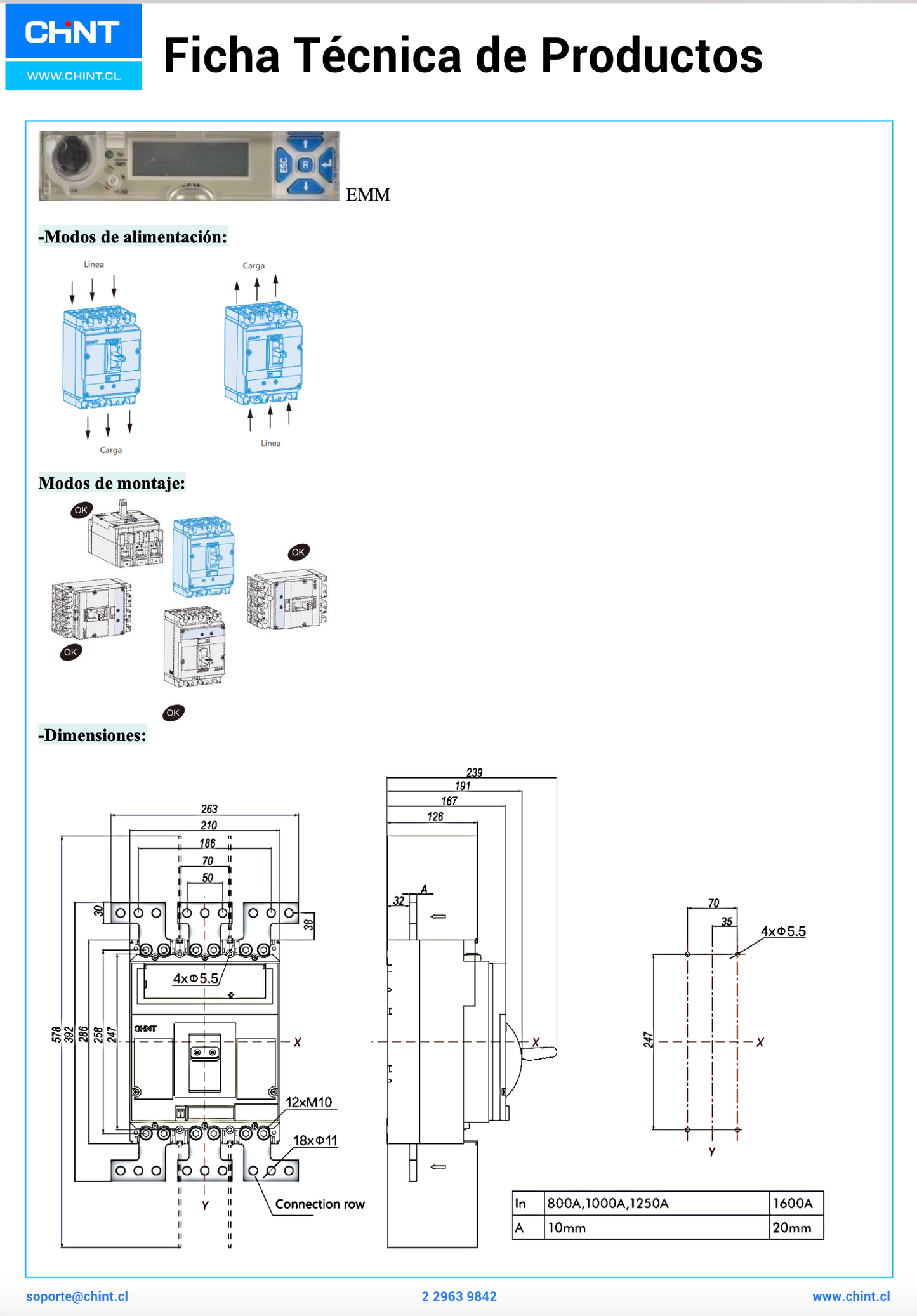 Interruptor Automático en Caja Moldeada CHINT NM8N-1600Q EM 4P 1600 A Electrónico 0,4–1 In 415 V 70 kA – Código 070274071600CH