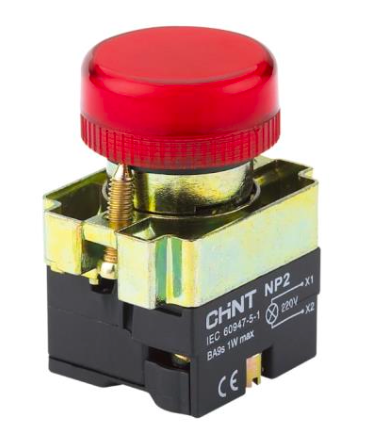 Piloto Metálico Directo CHINT NP2-BV64 Rojo Ø22 mm con LED 220 V – Código 2507102CH
