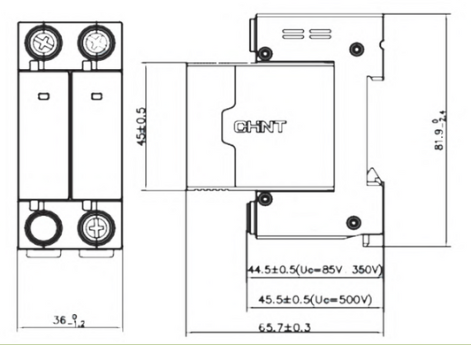 Supresor de Transientes de Voltaje CHINT NXU-II G/F 2P DC 500 V 40 kA – Código 61051500CH