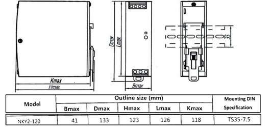 Fuente de Poder CHINT NKY2-120-12 12 V DC 10 A 120 W Entrada 90–264 V AC Montaje en Riel DIN – Código 610912100CH
