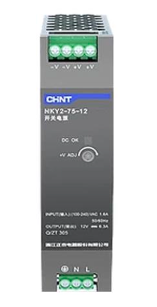 Fuente de Poder CHINT NKY2-75-12 12 V DC 6,25 A 75 W Entrada 90–264 V AC Montaje en Riel DIN – Código 610912060CH