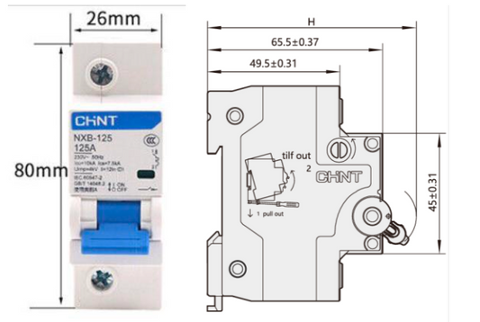 Interruptor Termomagnético CHINT NXB-125H 1P 100 A 10 kA Curva C – Código 070311100CH