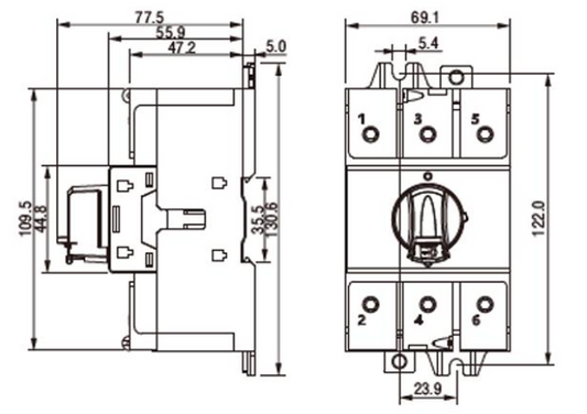 Seccionador a Panel CHINT NF2-125/3DORY 125A 3 Polos Manilla Roja/Amarilla AC-23A 415V – Código 170232125CH