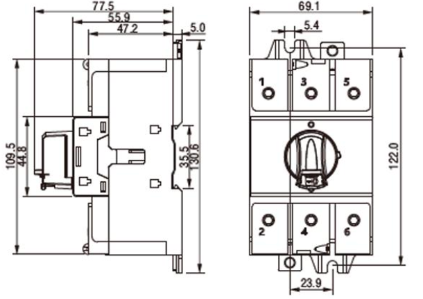 Seccionador a Riel DIN CHINT NF2-125/3DIR 125A 3 Polos Manilla Gris AC-23A 415V – Código 170830125CH
