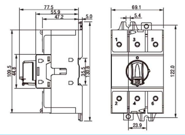 Seccionador a Riel DIN CHINT NF2-100/3DIR 100A 3 Polos Manilla Gris AC-23A 415V – Código 170830100CH